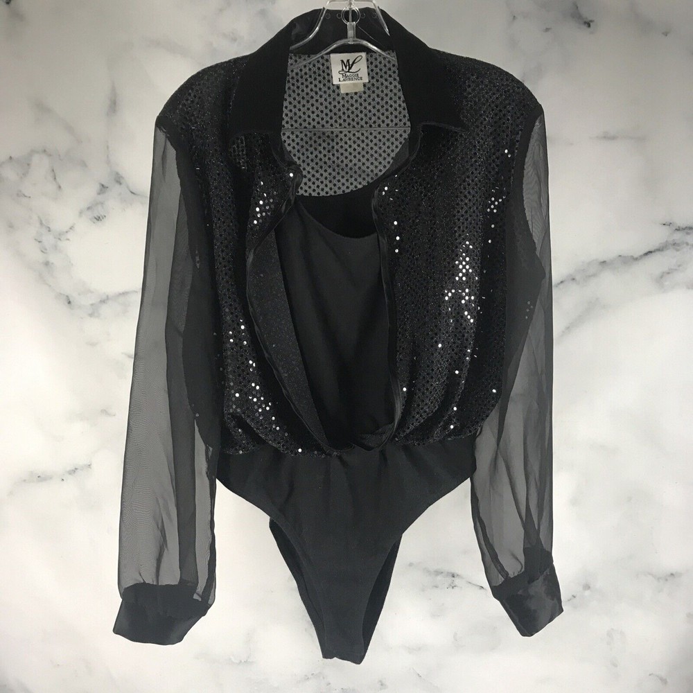 MAGGIE LAWRENCE Black sheer blouse top  Dressy  bodysuit Women's Medium